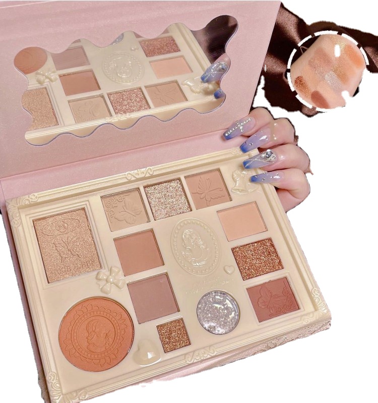 Best selling 12-color Lace Embossed Eyeshadow Palette  Pearlescent Matte Crispy Rice Gel Eyeshadow