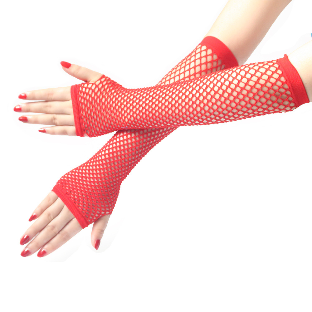 Women Sexy Grid Gloves Hollow Out Holes Punk Goth Ladies Disco Dance Costume Fingerless Mesh Fishnet Gloves