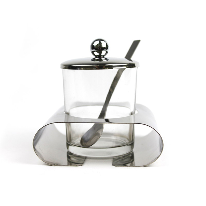 Stainless Steel clear glass Sugar Bowl with Lid and Sugar Spoon Sugar Pot