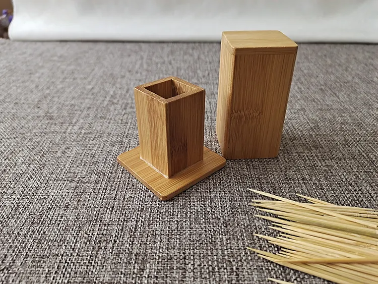 New high quality bamboo wood toothpick holder custom LOGO household toothpick box