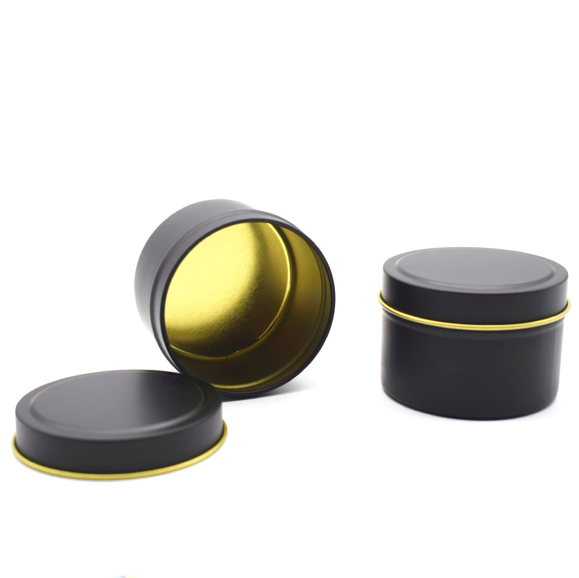 Luxury candle making metal tin containers empty tinplate 4oz 8oz black silver gold candle jar with lid