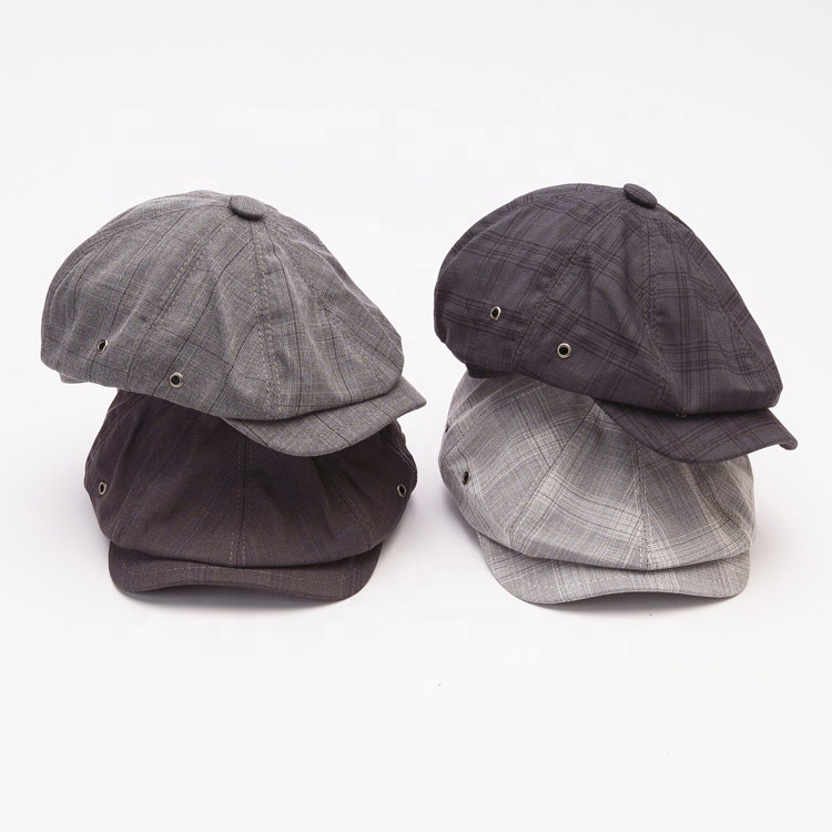 Polyester Comfortable Outdoor Checked Vintage Style Hats Mens Flat Ivy Caps