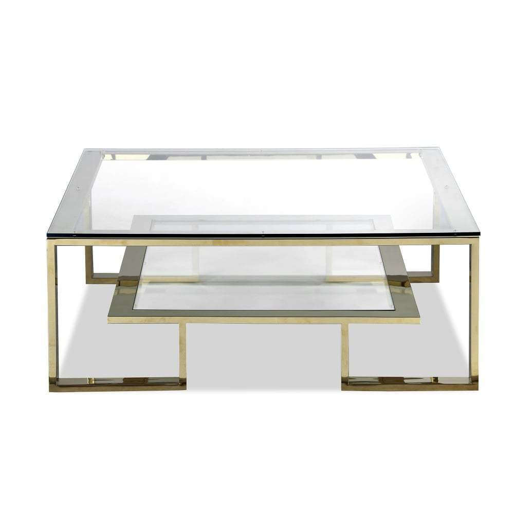 Factory Price Luxury Design Golden Shine Shinning Texture Stainless Steel Transparent Glass Coffee Table For Living Room