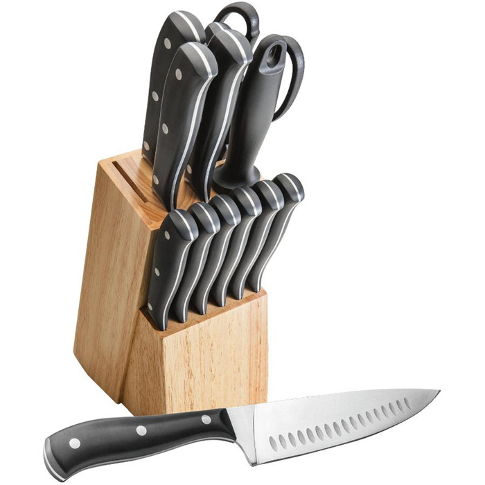 12 pc Chef Knife Steak Knife set Sharpener Kitchen Knife Set with Block