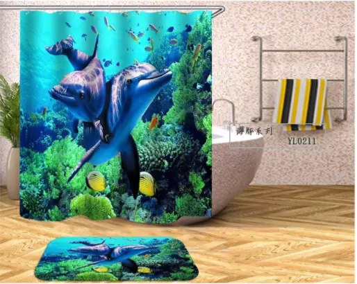 G&D Dolphin New Digital Printing Bathroom European Polyester Waterproof Shower Curtain