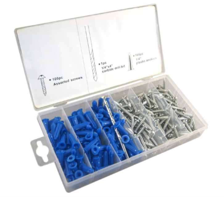 201PC Plastic Anchor Kits Conical Sets Wall Plug Screw Assortment