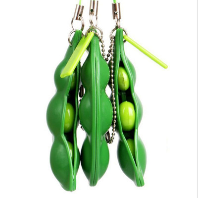 Fidget Toys Kawaii Squishy Peas In A Pod Keyring Edamame Keychain Cute Mochi Bean Fidget Toy