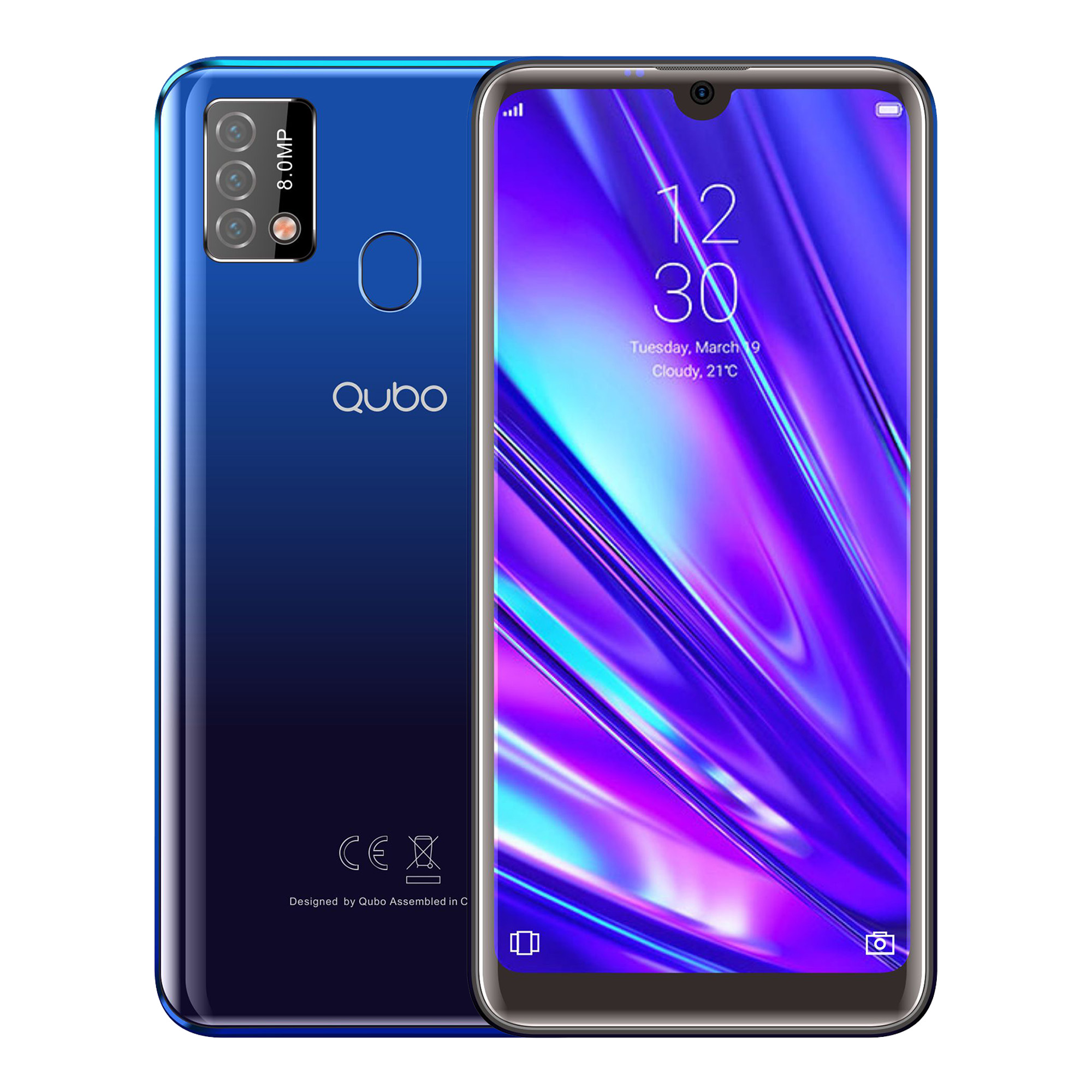 Qubo-X626, большой экран 6,3 inch в виде капли воды, ёмкой батареей 2 ГБ/32 ГБ флэш-памяти, разблокировать двух сим-карт, c операционной системой андроид 10 смарт-чехол для телефона
