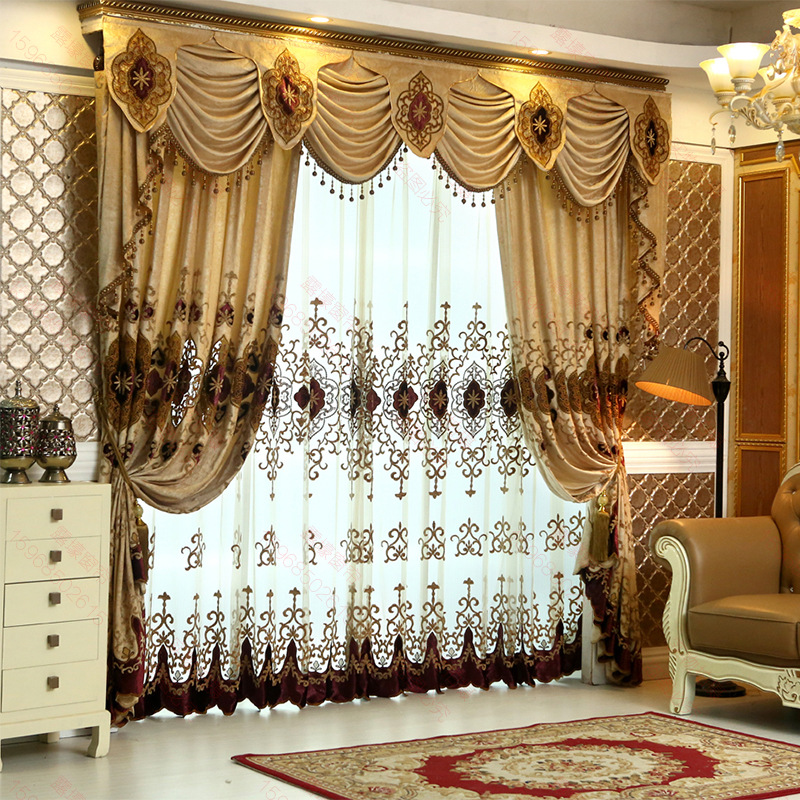 Custom chenille semi-blackout window curtain European luxury embroidered curtain fabric for the living room