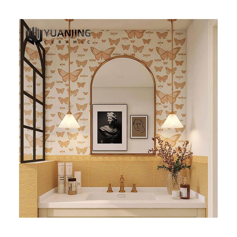 French Retro Quiet Luxury Pattern Tile 300x1200 Internet Celebrity Jade Rabbit Butterfly Background Wall Bathroom Ceramic Tile