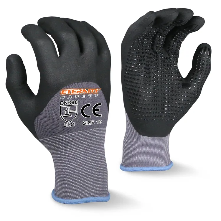 Excellent Grip Breathable Comfortable Dotted Palm 15G Nylon Spandex Nitrile Foam Gloves