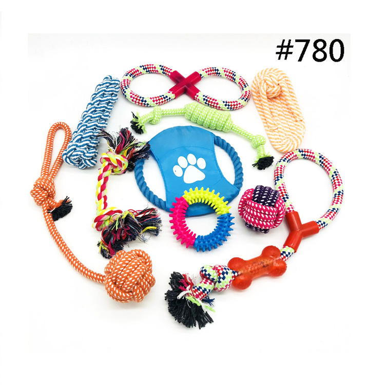 Pet toy knitting cotton durable rope toy set dog bite toy handle ring