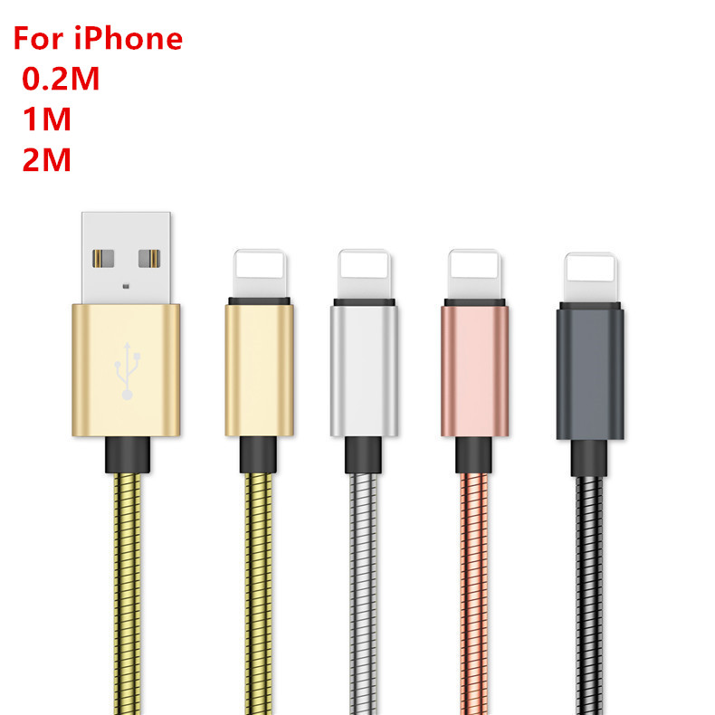 Для iPhone кабель 0,2 м, 1 м, 2 м, 2.4A с оплеткой из нержавеющей стали металла сильный быстрое зарядное устройство USB зарядка кабелей для iPhone зарядное устройство