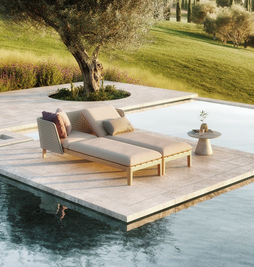 High quality sun lounger Solid wood outdoor daybed furniture Teak sofa bed beach lounger