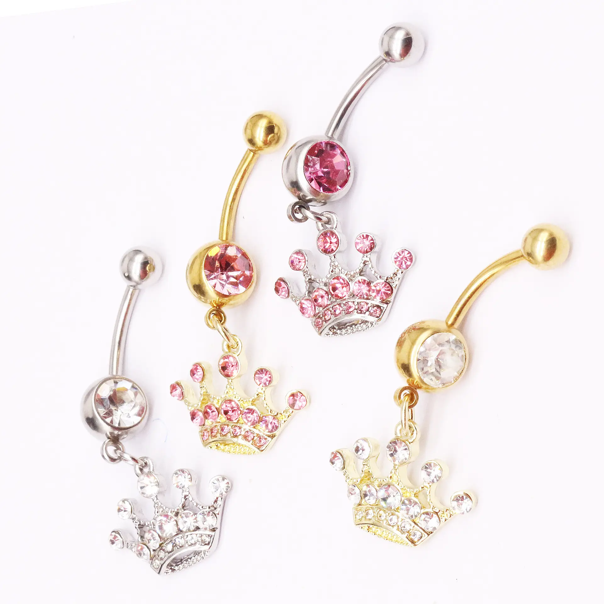 Hot Sale surgical steel belly button piercing with rhinestone crown navel ring