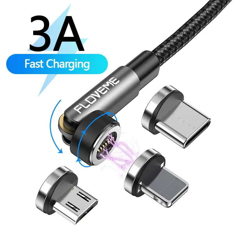 1 Sample OK Drop Shipping FLOVEME CE FCC RoHS 540 Rotation USB C Kabel Magnet Charging Data Phone Cable For iPhone