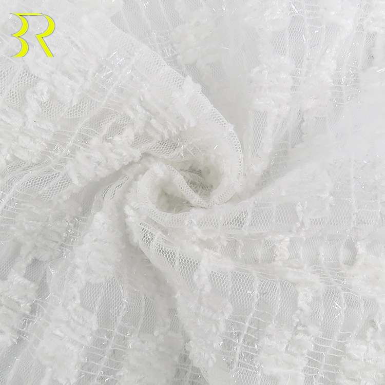Fashion Textile Wool and Lurex Metallic Knitted 100%Polyester Sliver Embroidery Fabric for Wedding Dress