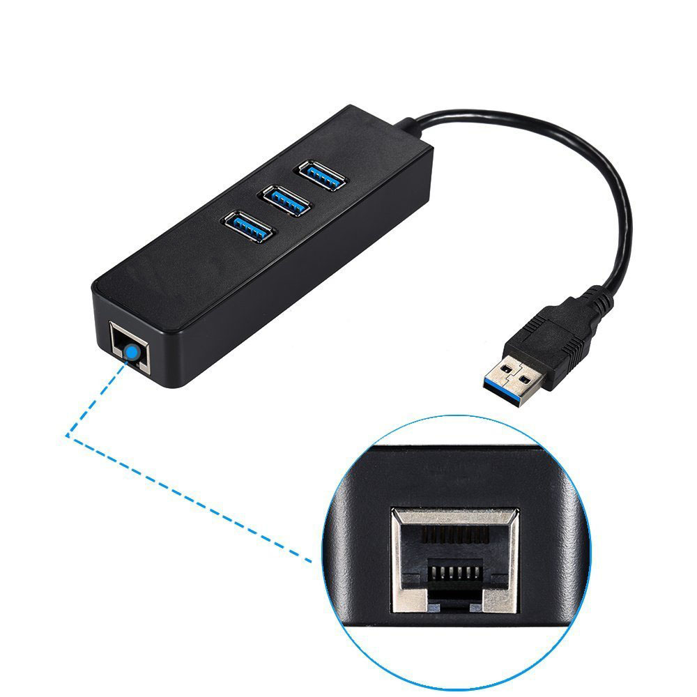 3-портовый USB 3,0 концентратор с RJ45 Порт Gigabit Ethernet LAN Сетевой адаптер для портативных ПК