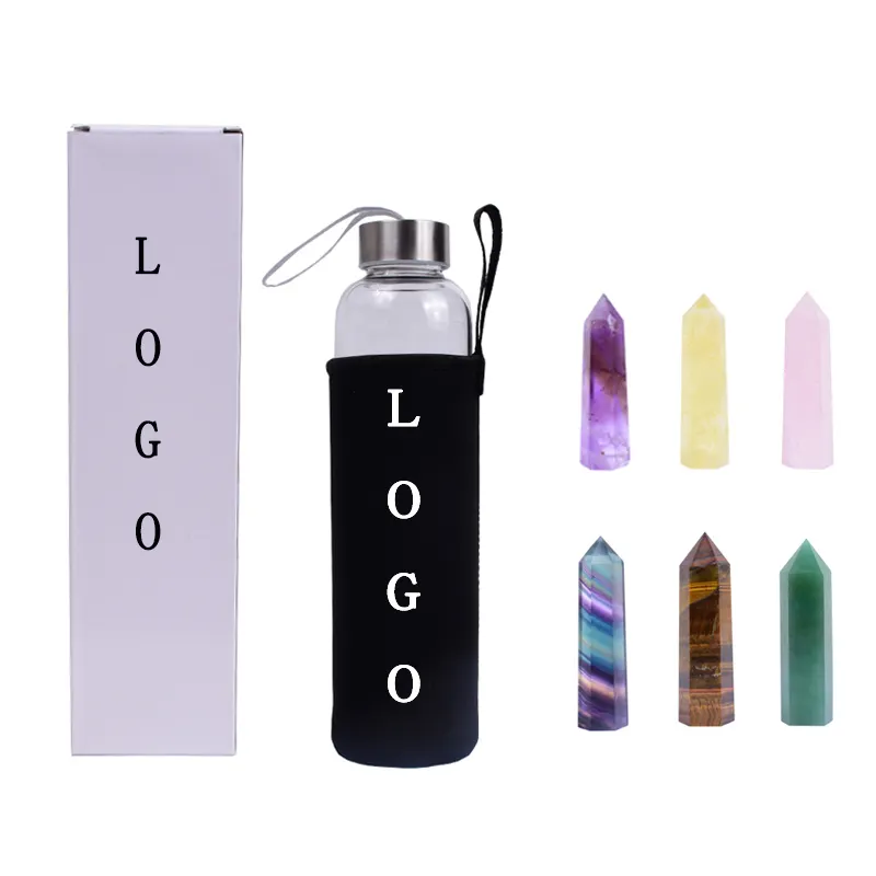 Custom logo Natural Crystal Wand Infused Gemstone Crystal Points Crystal Water Bottle