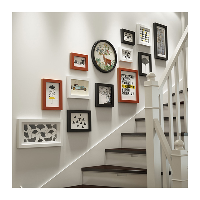 Modern black white minimalist photo picture frame set stairway