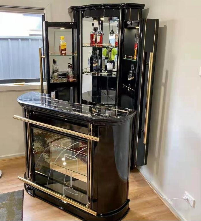 C'est La Vie Black Color Led Light Luxury Living Room Home Furniture Glass Corner Set Wine Bar Display Cabinet Unit