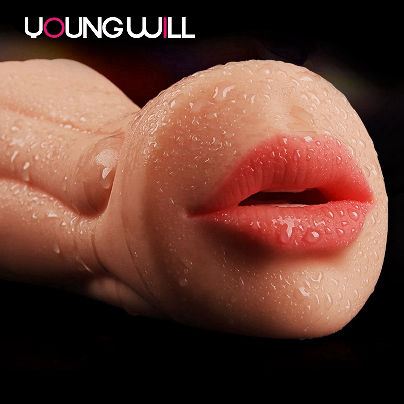 Double Hole Realistic Oral Male Vagina Masturbator Mouth Aircraft Cup Rubber Pock Pussy Deep Throat Sex Toy for Men