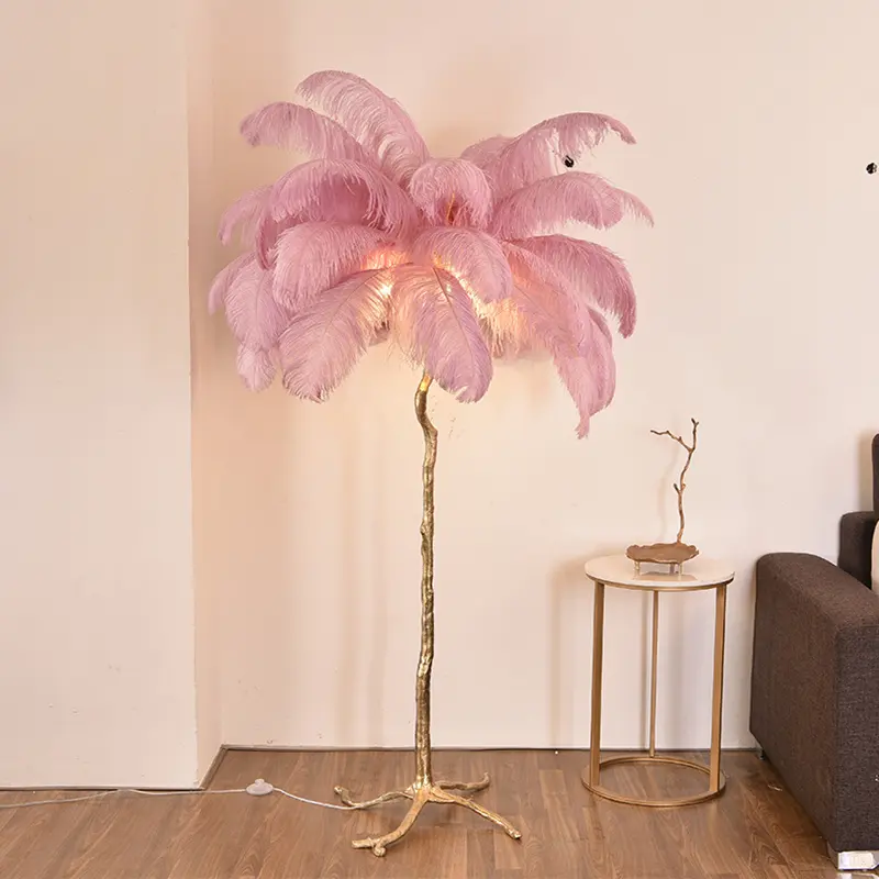 Hotel Decoration Designer Modern Tree Stand Copper Feather Floor LED Lamp