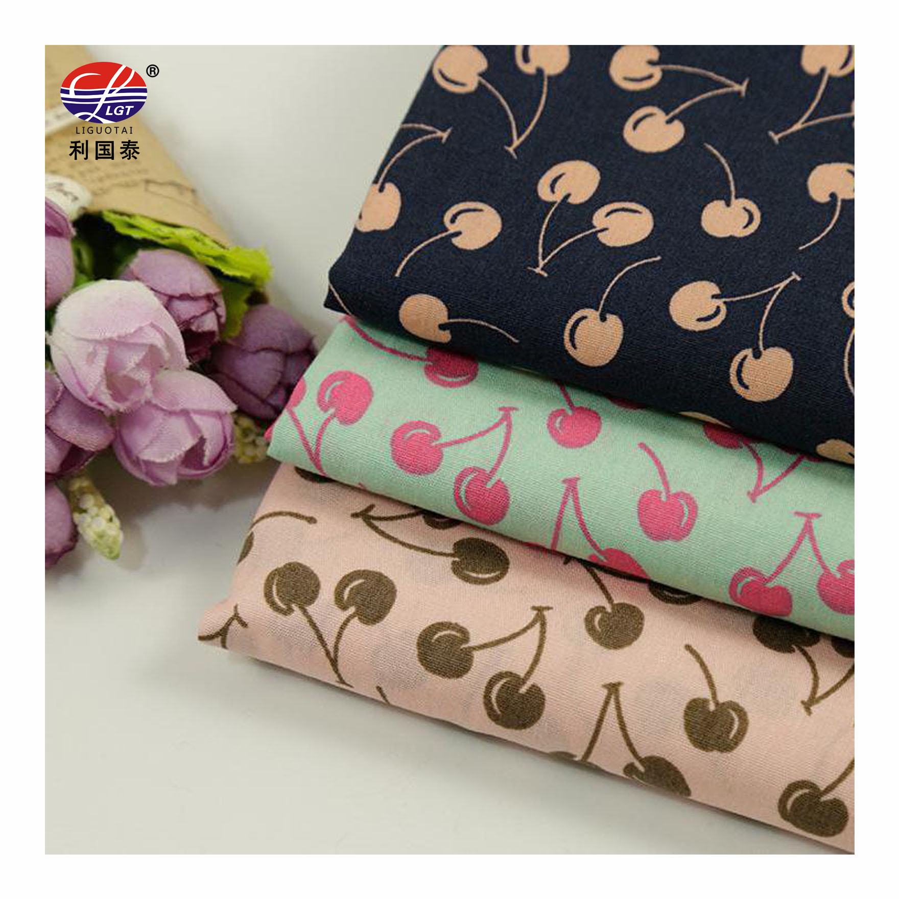 New innovative product cherry pattern 100% Cotton print fabric factory direct sales Poplin for Women's and children's dress
