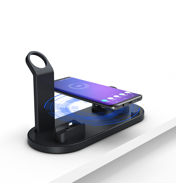 360 degree rotatable seat wireless charger stand for all mobile phone wireless charging 6 in 1 wireless charger stand