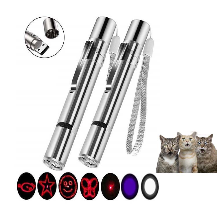 New Arrival Upgrade Interactive Teaser 3 Modes 7 in 1 Cat Toy Pen Light Portable USB Laser Pet Training Tool with 5 Patterns