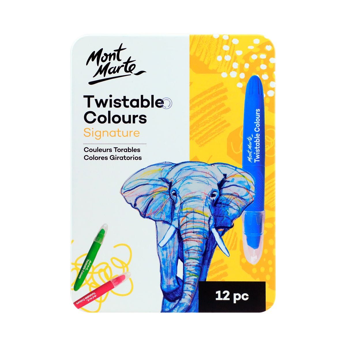 Mont Marte Studio Twistable Colours 12pc Tin Box crayon set artist markers