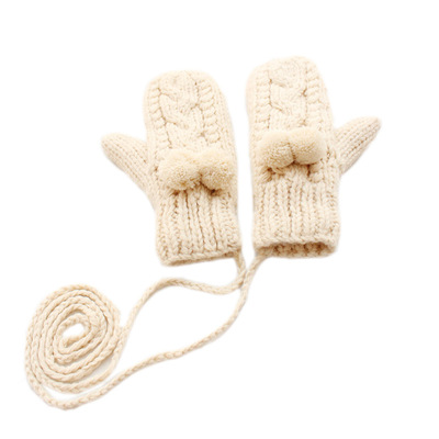 2022 Popular Trends Winter Fleece Polar Skiing Gloves Neck Hung Cute Pompom Wool Hand Gloves for Women