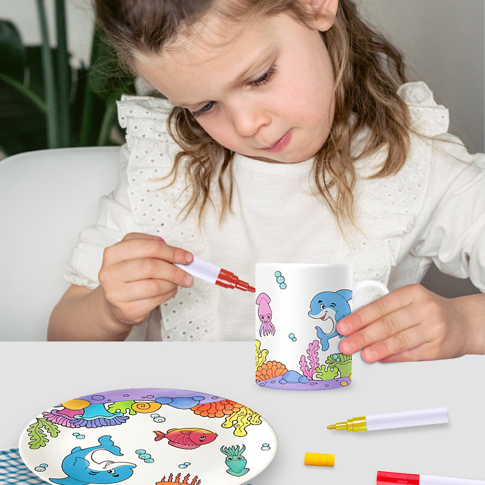 Керамическая кружка и тарелка Panda Juniors, набор «сделай сам» с 3 подходящими ручками, игрушки для детей, тарелка для рисования фарфором