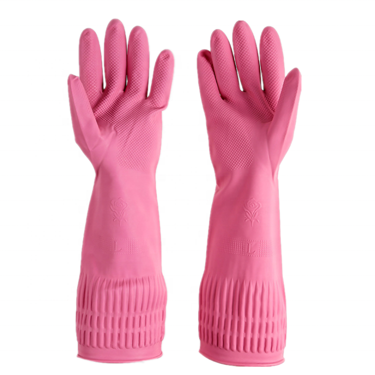 Cheap Comfortable reusable rubber waterproof pink 38cm long sleeve gardening laundry kitchen dish washing clean household Gloves