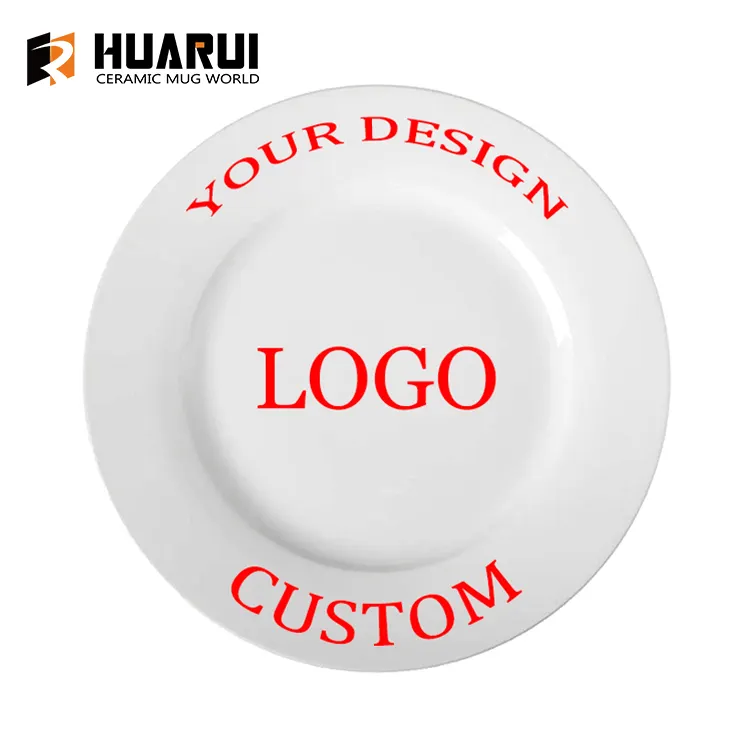 Custom White Glazed Printing side plates Restaurant Round Ceramic Porcelain Dinner dish set