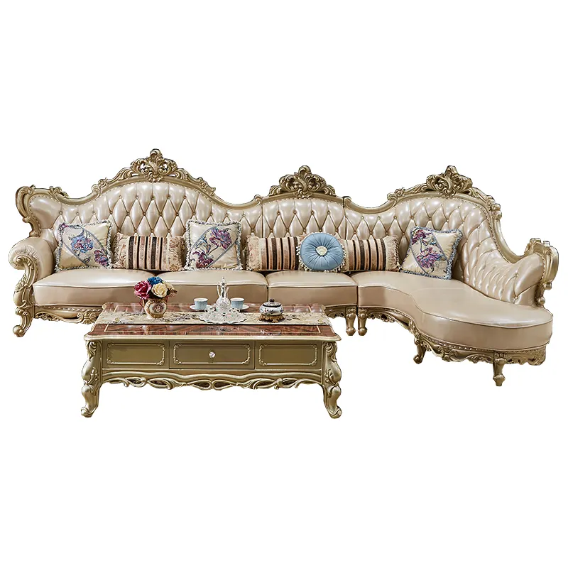 2020 new arrivals Luxury antique Carved golden corner L shape Sofa set