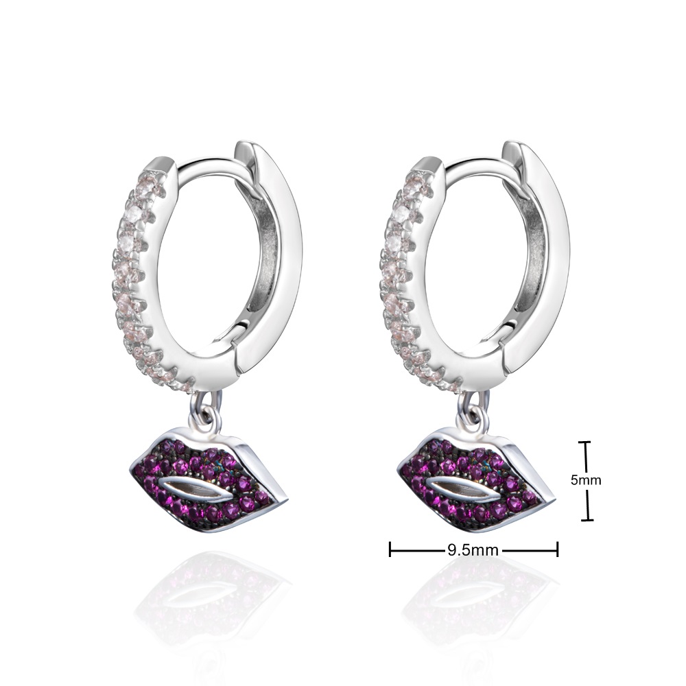 fancy sterling silver 925 big lip dangle rhinestones silver hoops earrings