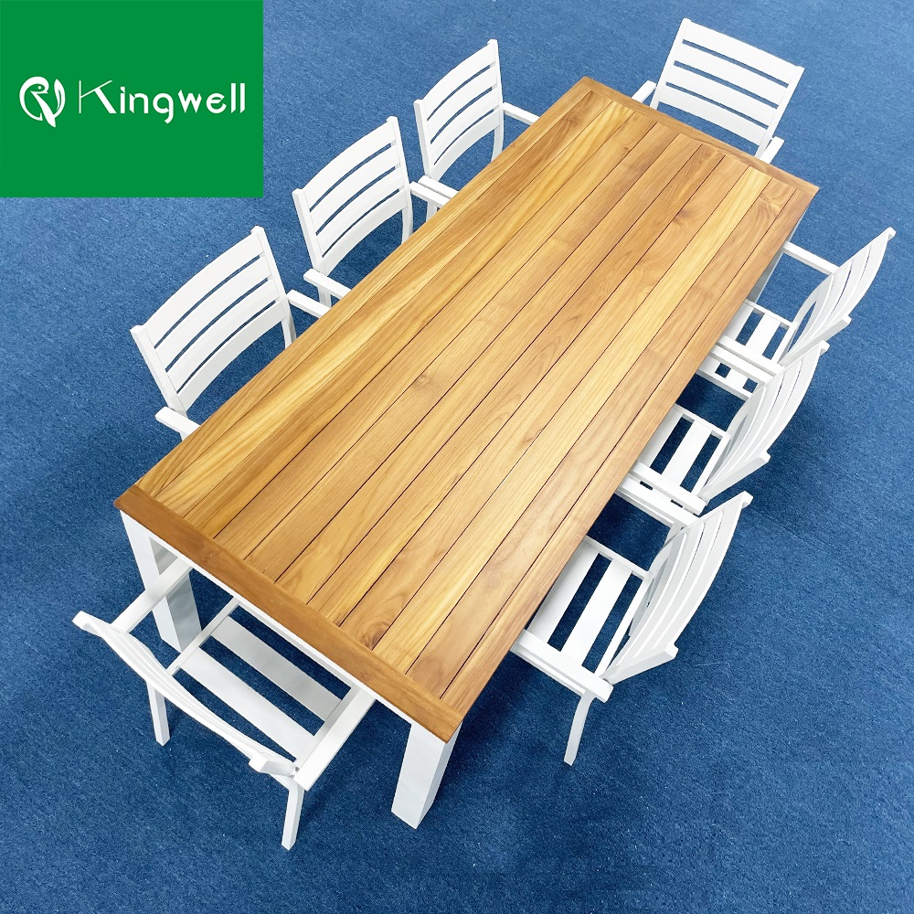 Luxus esszimmer garten terrassen tisch комплект открытый ресторан алюминиевый teakholz tisch mit 6 stuhl обеденный уличные столы