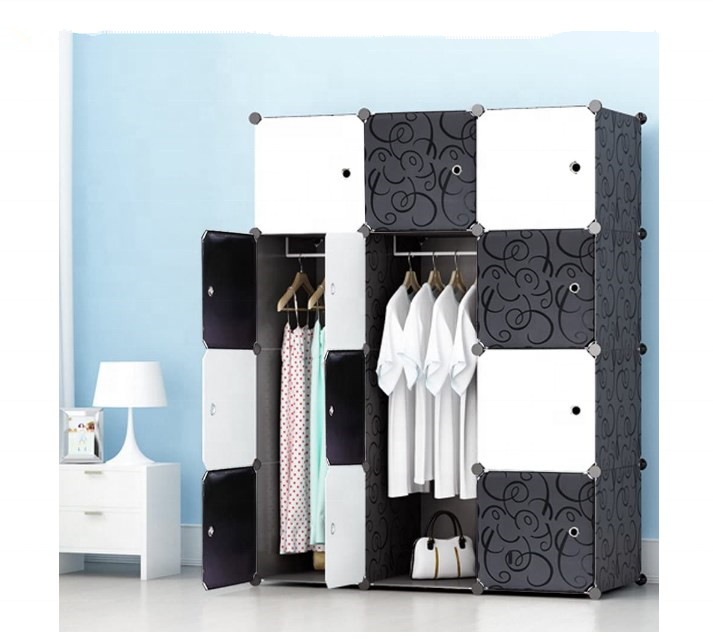 Portable Wardrobe Hanging Clothes Combination Armoire, Modular Cabinet for Space Saving Storage Organizer for Toys for 12 Cubes