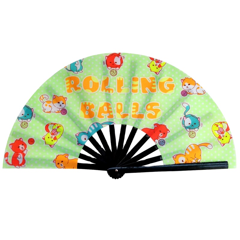 2021 Wholesale Bamboo Frame large Folding Hand Held Fan Printed Customed Logo Kung Fu Hand Fluorescent Fan