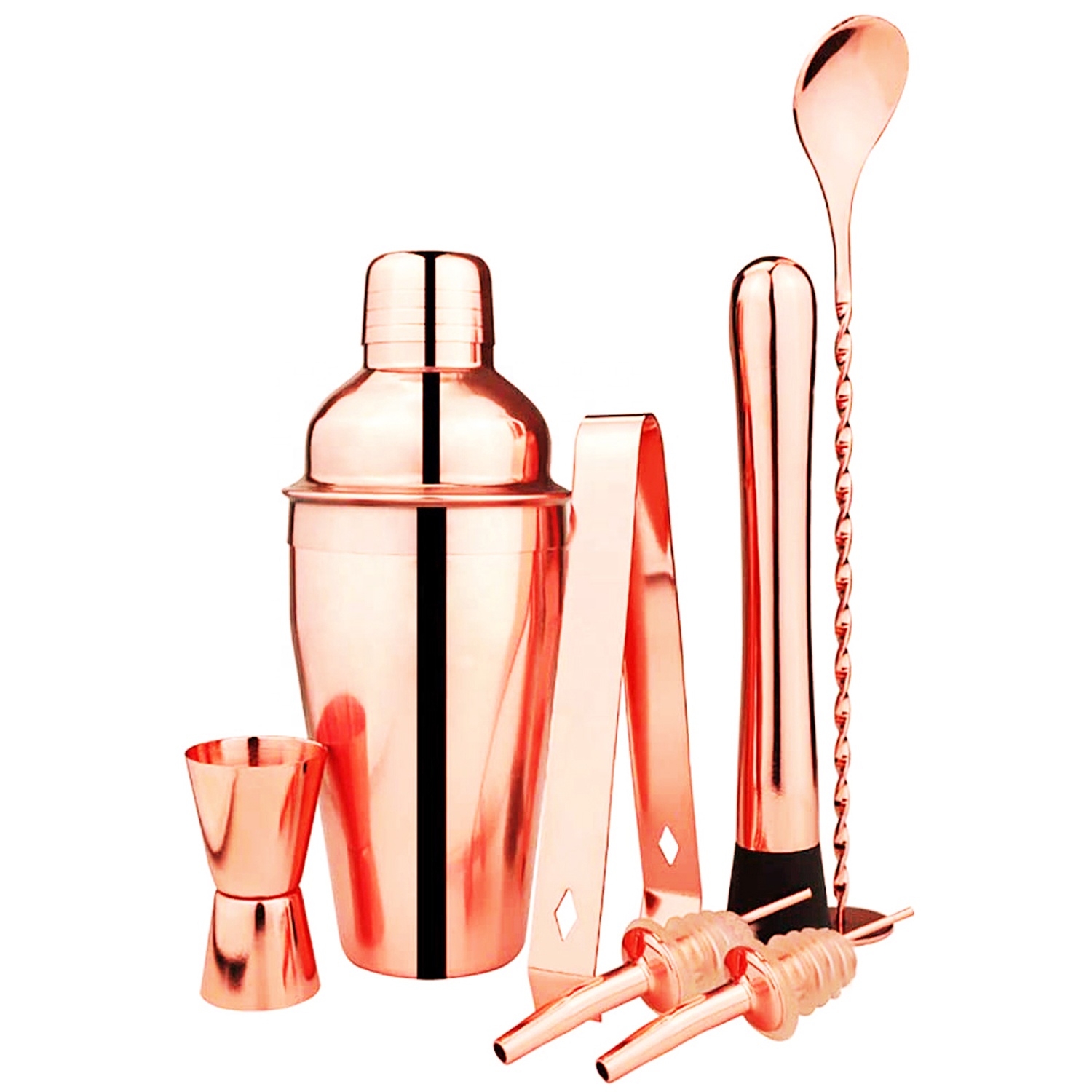 Amazon Products Custom 7 Pieces Rose Gold Bar Set Cocktail Shaker Making Set for Drink Mixing Stainless Steel Bartending Kit