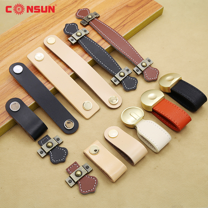 Cupboard Wardrobe Furniture Hardware Cabinet Door Leather Handle Contemporary Bedroom Drawer Interior Door Knob Pull Handles