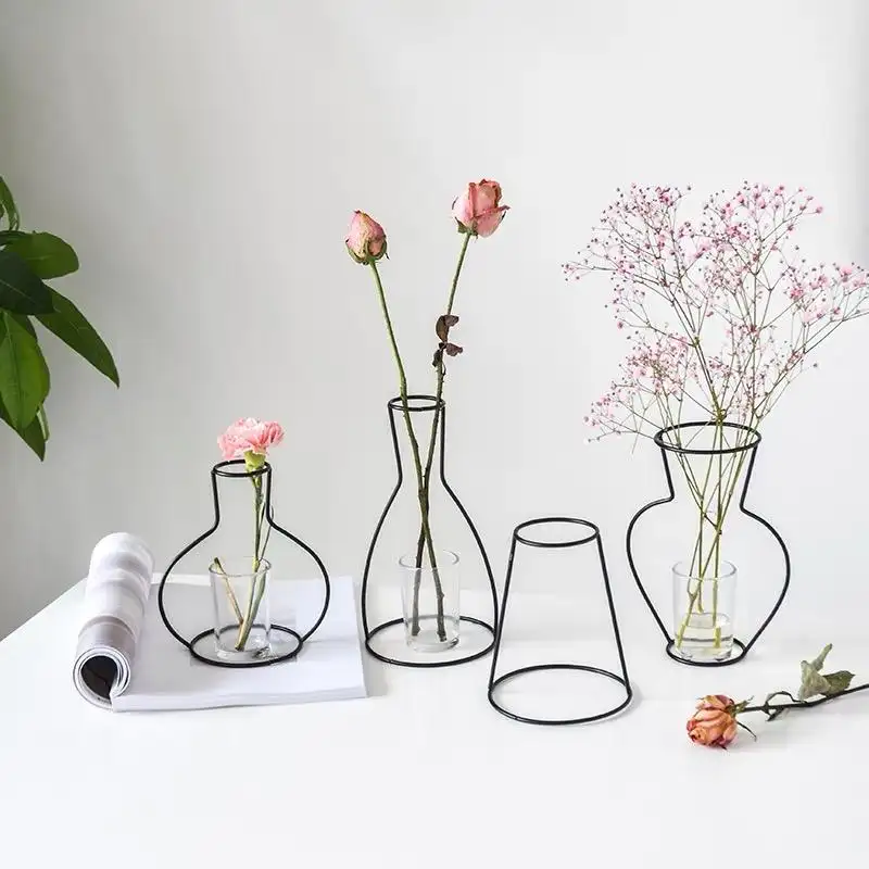 Nordic Geometric Vase Light Metal Iron Vase Creative Flower Frame Decoration Vases