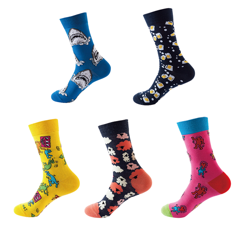 Hot Sale Colorful Cheap Women's Crew Socks Funny Pattern Creative Ladies 70% Cotton Novelty Cartoon Mid Calf Sock For Gifts