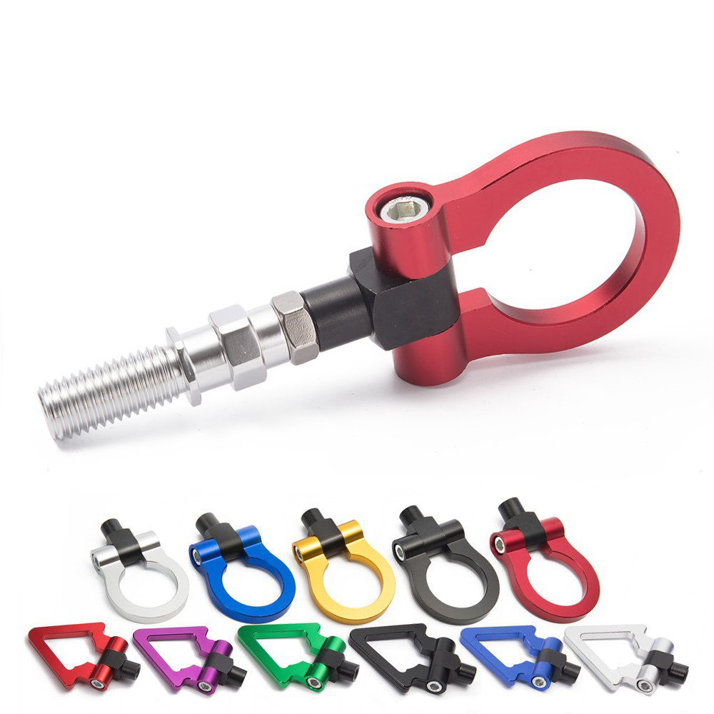 Billet Aluminum Folding Ring Screw Bumper Tow Hook No Cut Drill M18 x 2.5 Mount For Scion Mazda Honda Infiniti Nissan Toyota