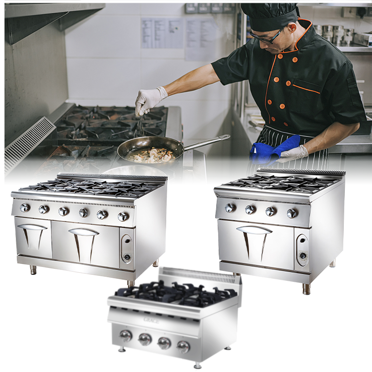 Grace Commercial 900 Series Stainless Steel Gas Range 4 Burner Range with Oven for Restaurant and Hotel