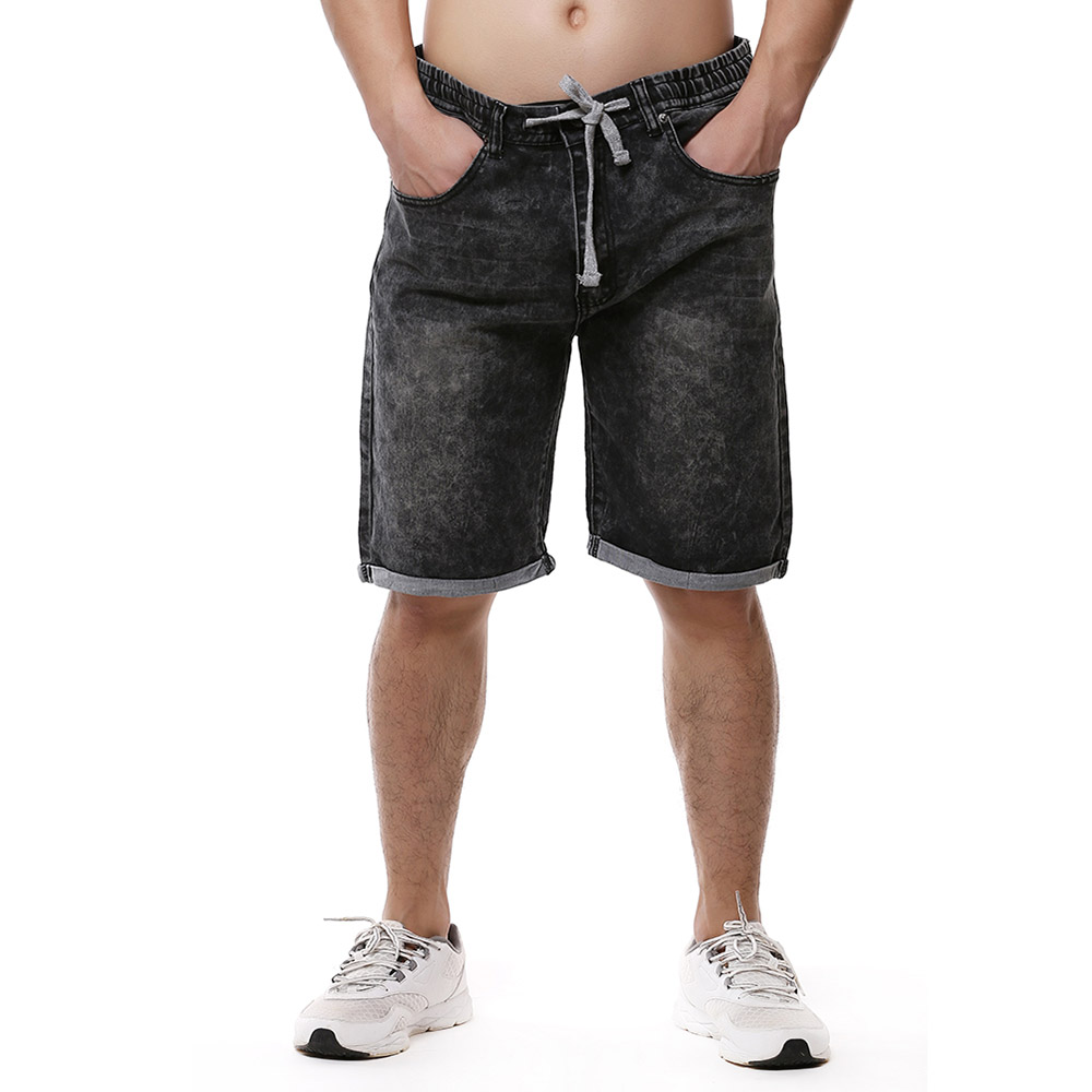 Wholesale Reasonable Price ACID Wash Black Cotton Denim Elastic Jeans Shorts For Men