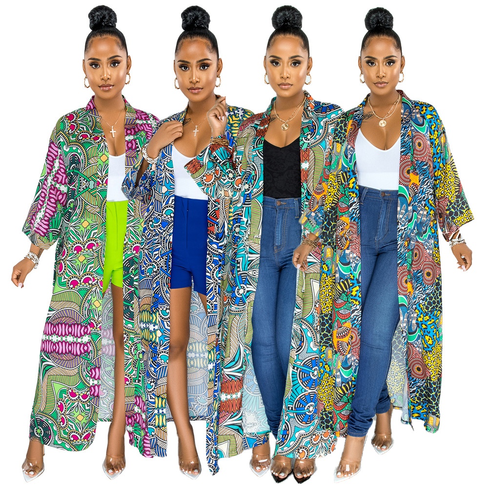 KX Fancy sexy windbreaker long trench coat women lapel animal print woman coats fashionable long sleeve 2021 autumn coat women