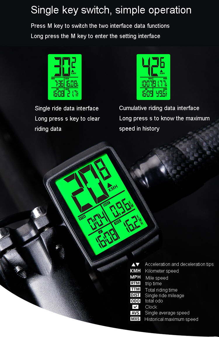 Large Screen Wireless Rainproof Cycling Speedometer Bike Bicycle Computer