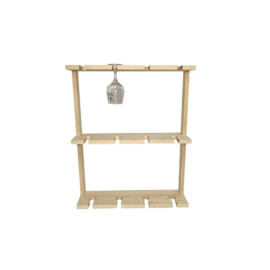 Unfinished Natural Wooden Wall Mounted Wine Glasses Holders Kitchen Wood Wall Hanging Glass Rack